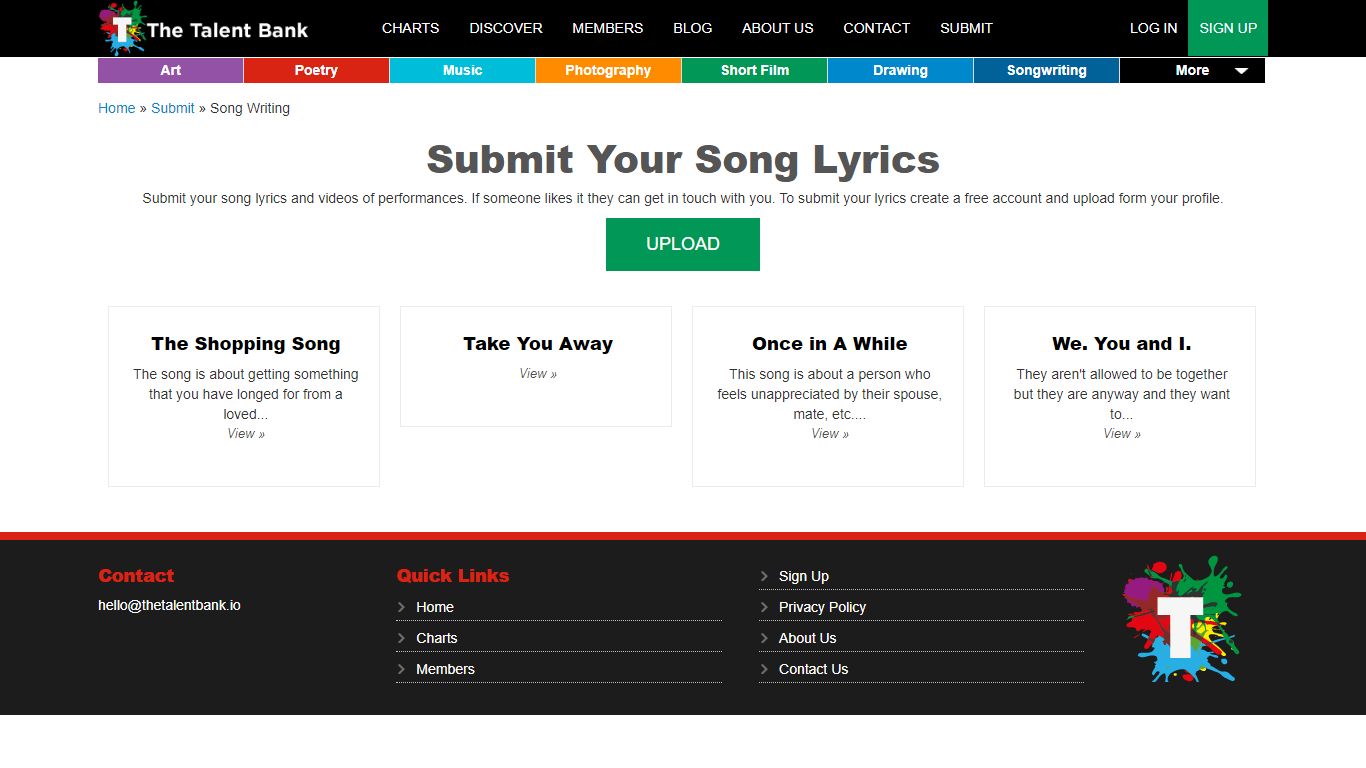 Submit Your Song-lyrics & Sketches - The Talent Bank